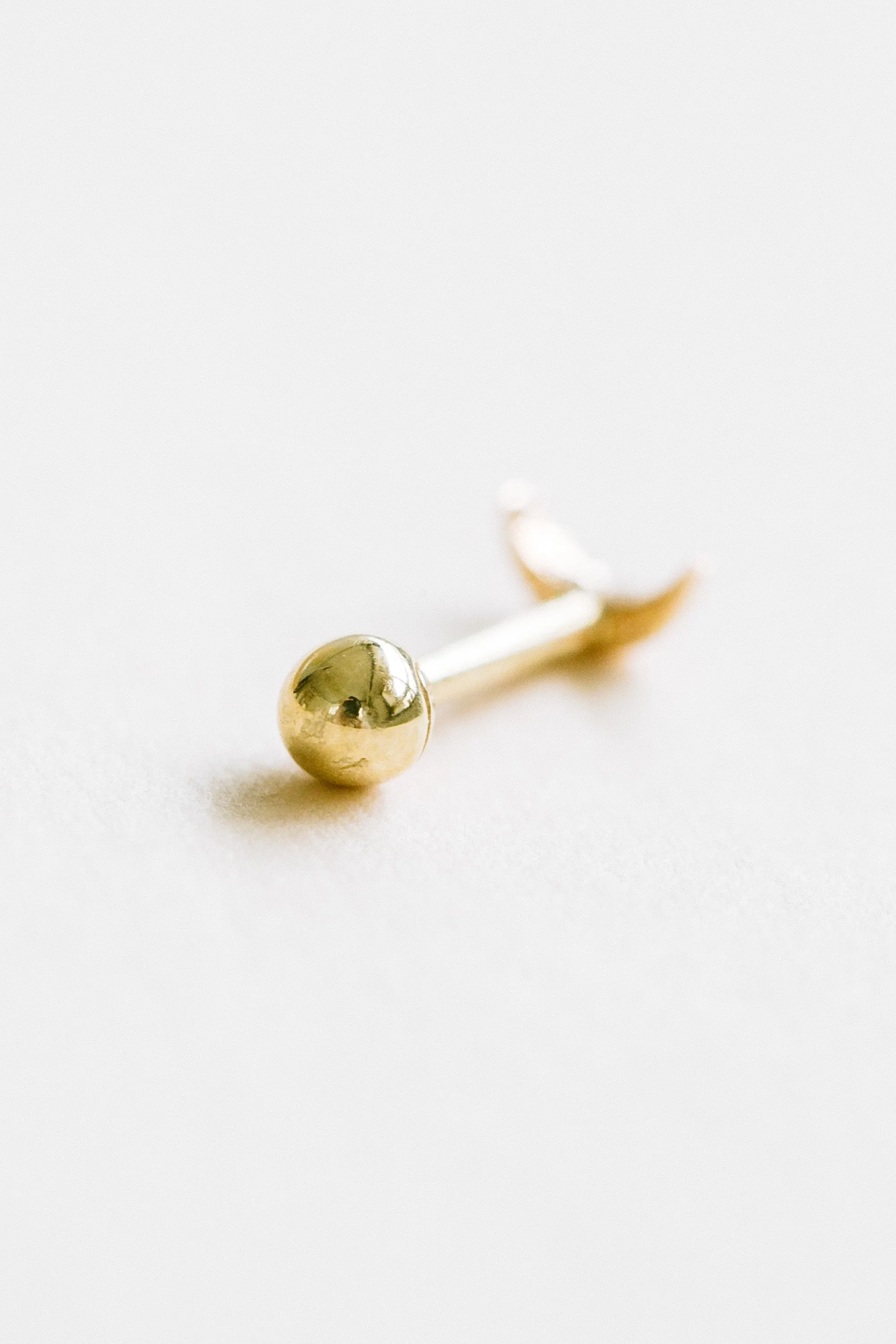 14K 18K Solid Gold Cz Crescent Moon Cartilage Tragus Helix Barbell Stud Piercing