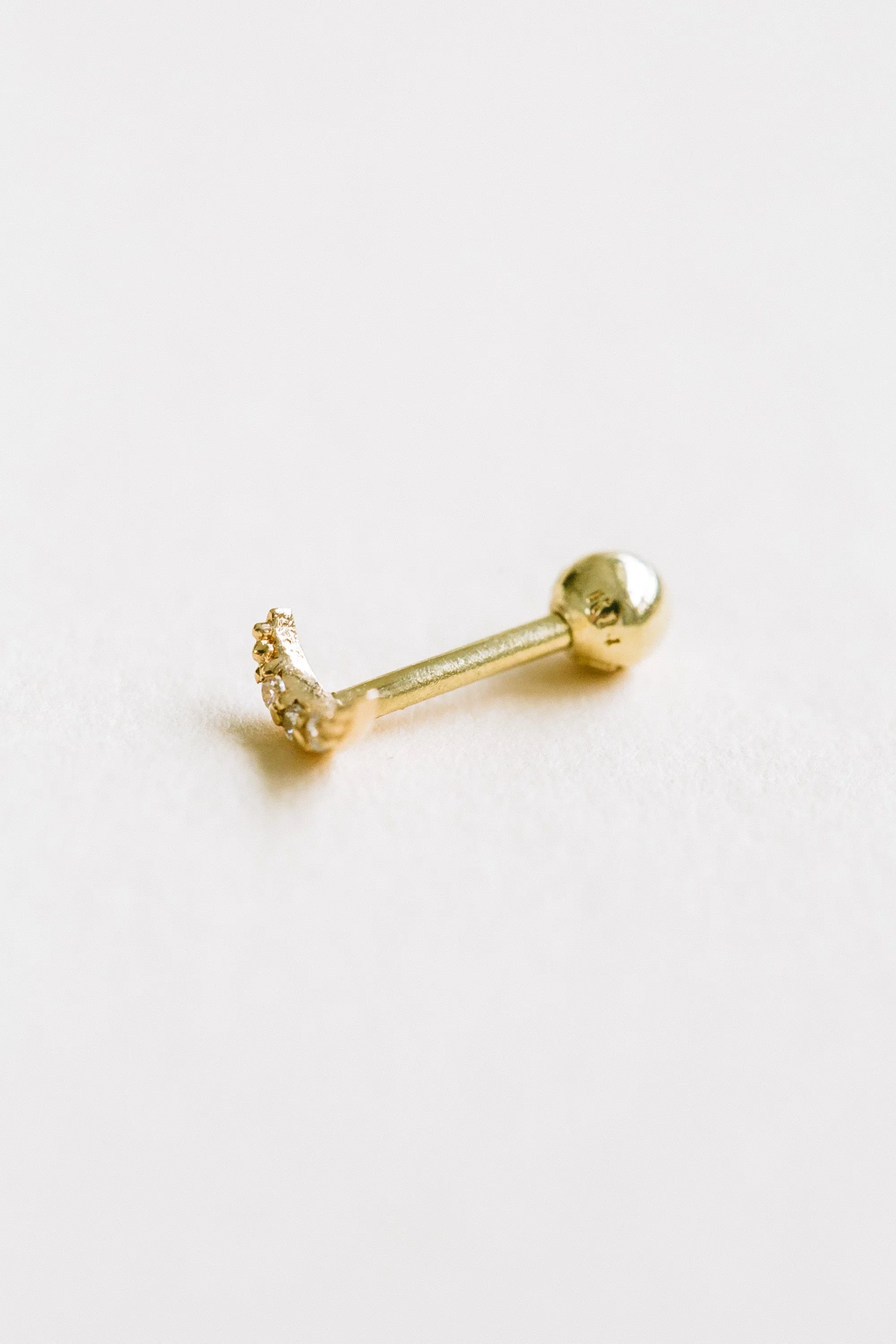 14K 18K Solid Gold Cz Crescent Moon Cartilage Tragus Helix Barbell Stud Piercing