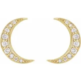 14K Gold Crescent Moon Diamond Post Earrings