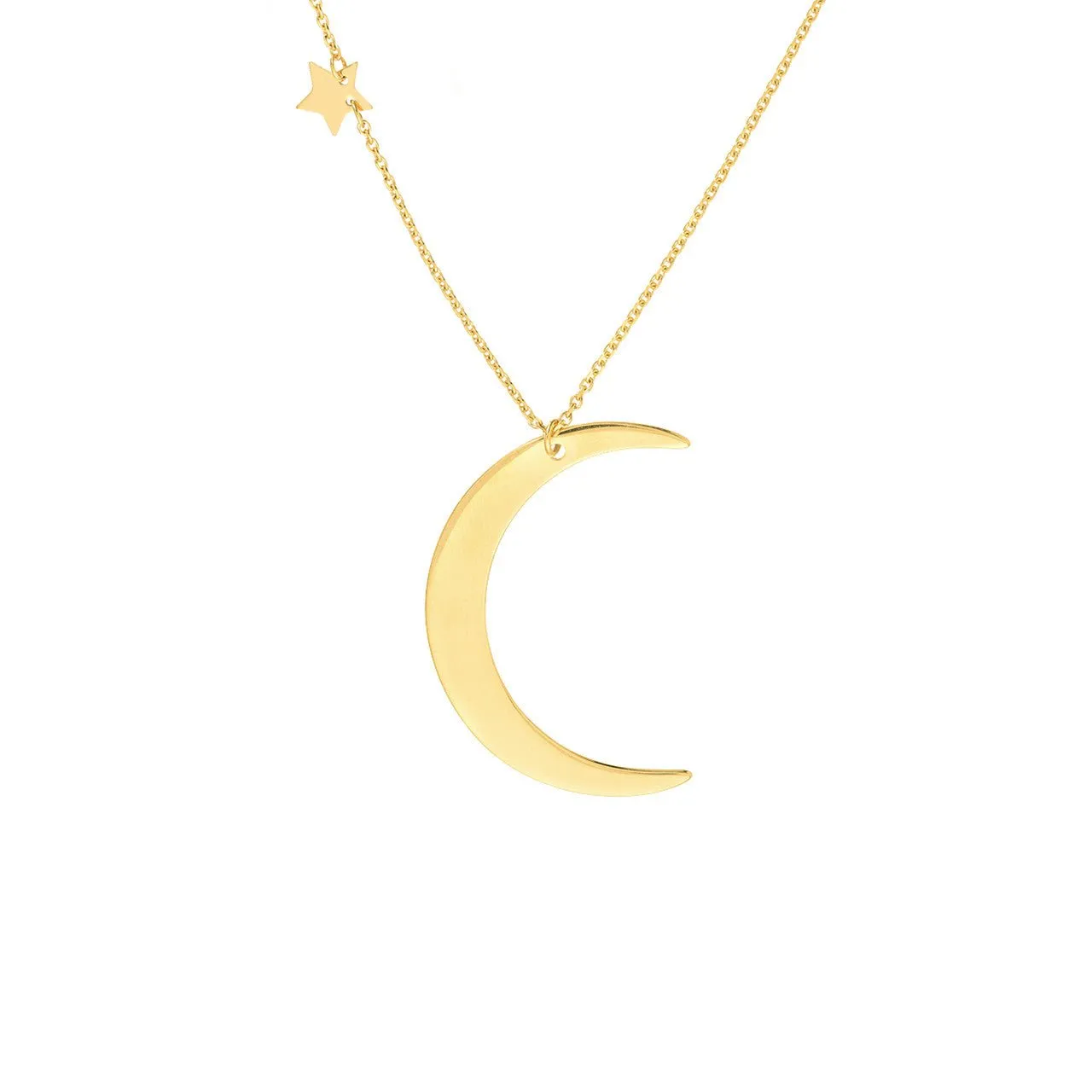 14K Gold Layered Crescent Moon and Stars Necklace