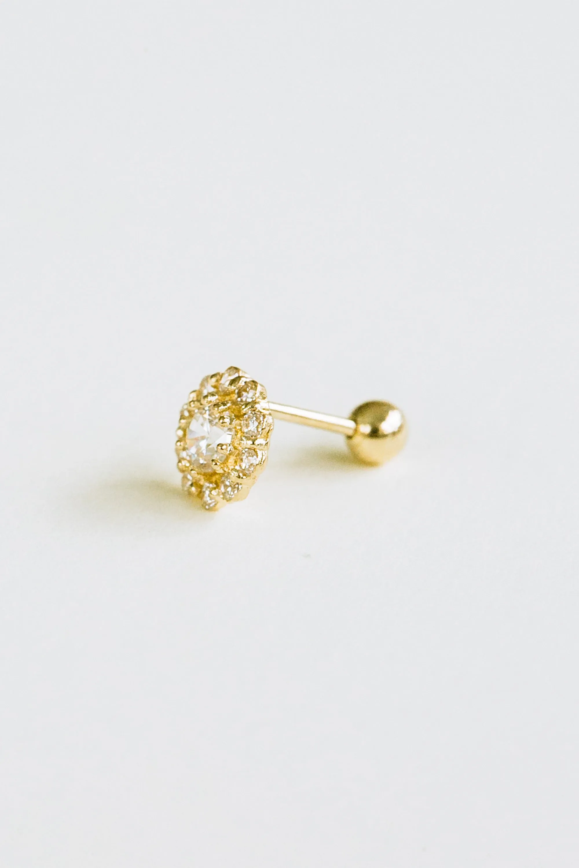 14k Gold Small Big Round Cubic Pendant Barbell Ear Stud Piercing