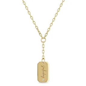 14k Medium hopeful Square Edge Dog Tag Lariat on Small Square Oval Chain