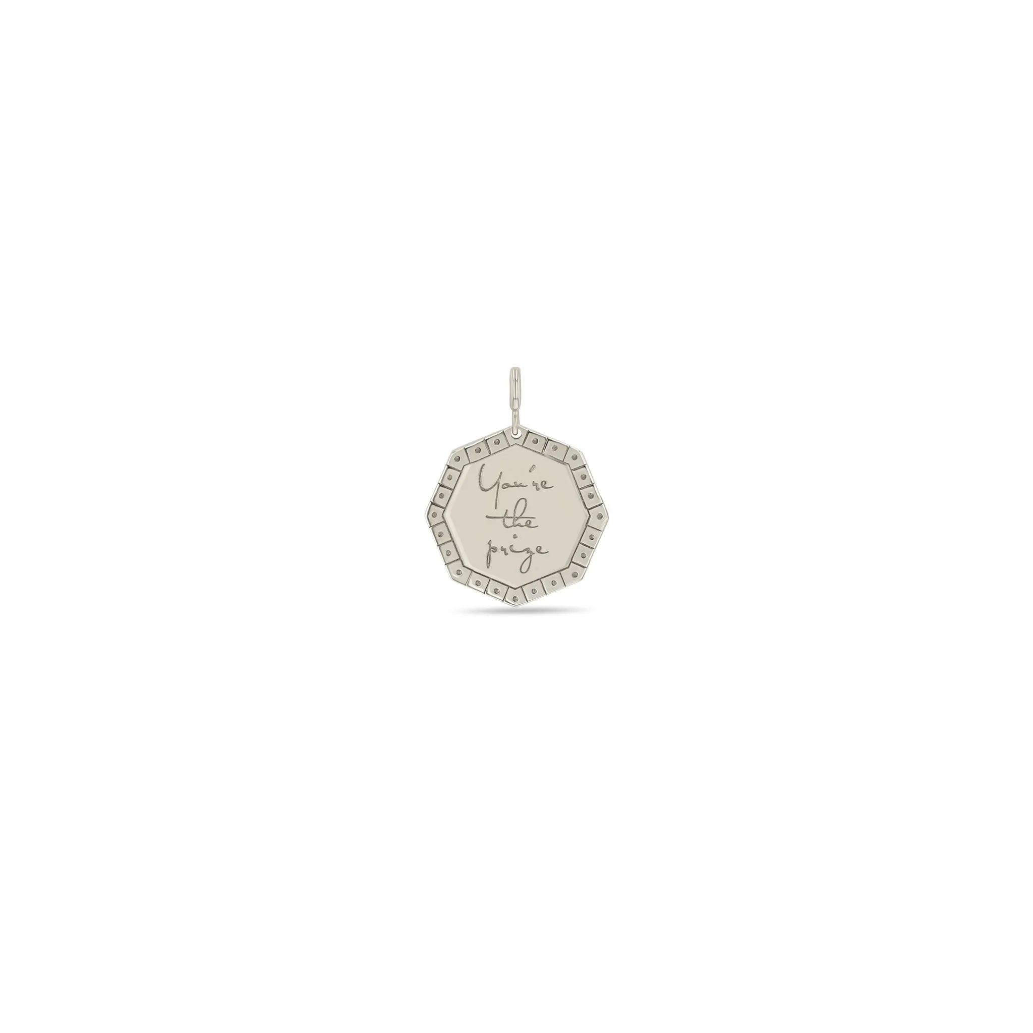 14k Single Small You're the prize Octagon Mantra Charm Pendant