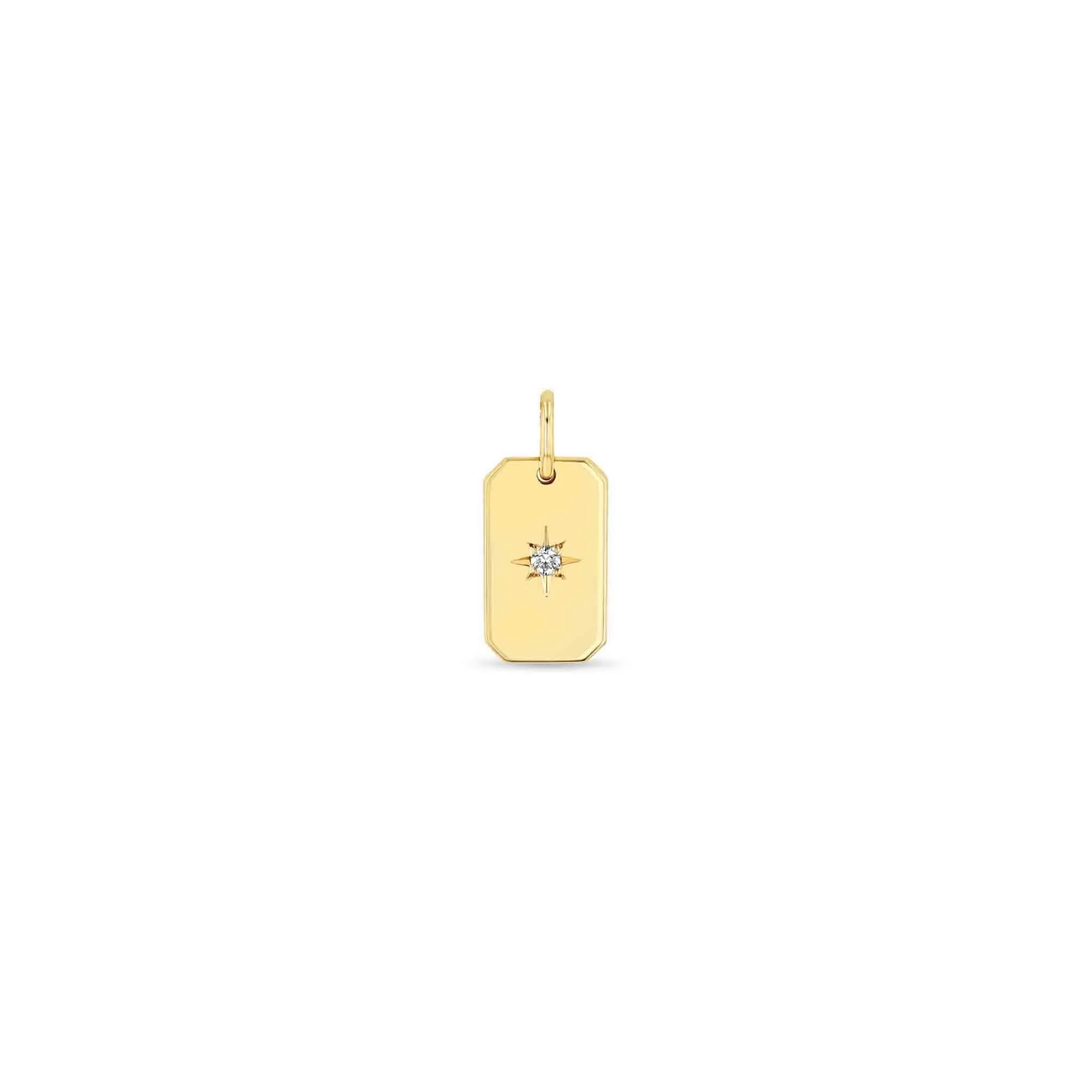 14k Single Star Set Diamond Small Square Edge Dog Tag Charm