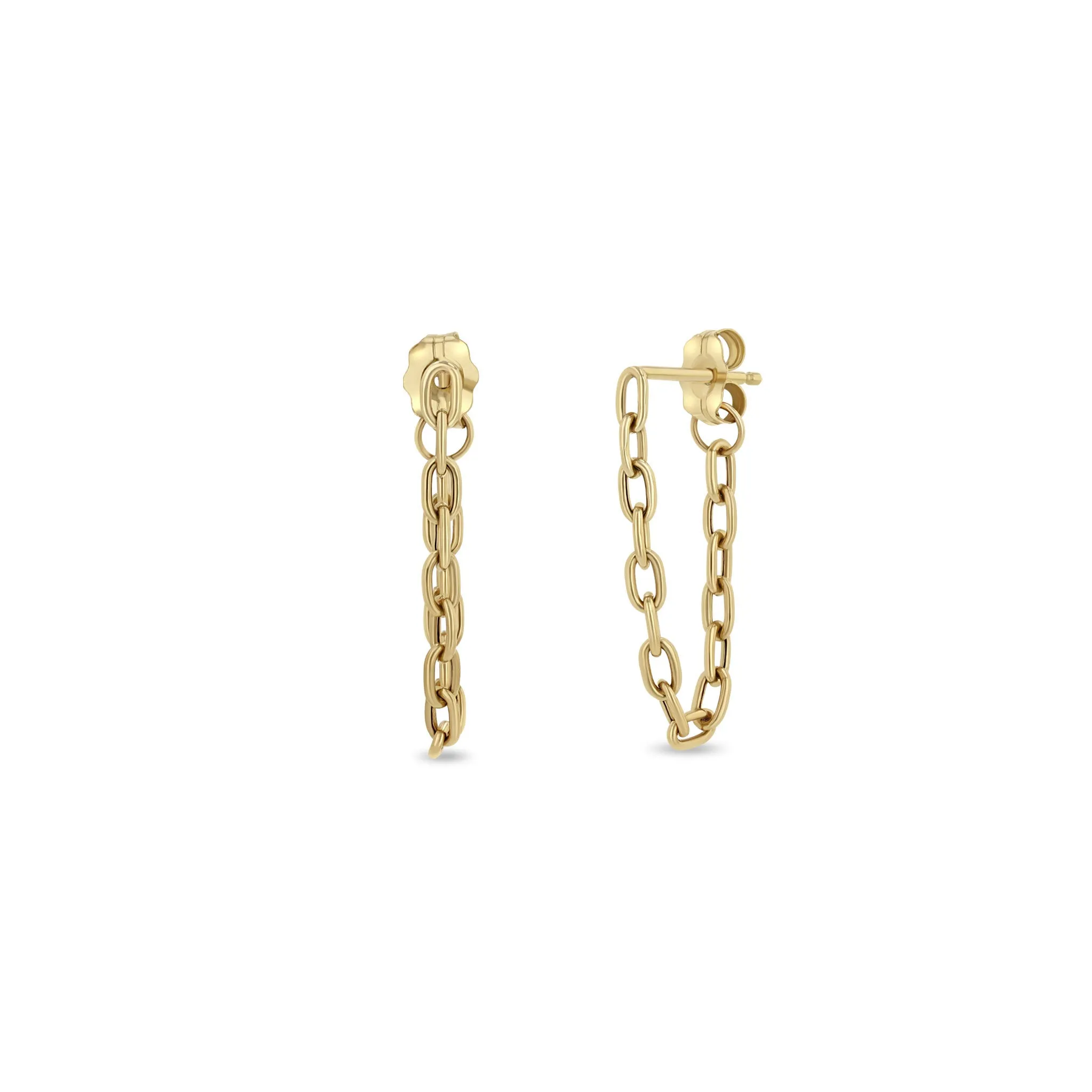 14k Small Square Oval Link Chain Huggie Earrings