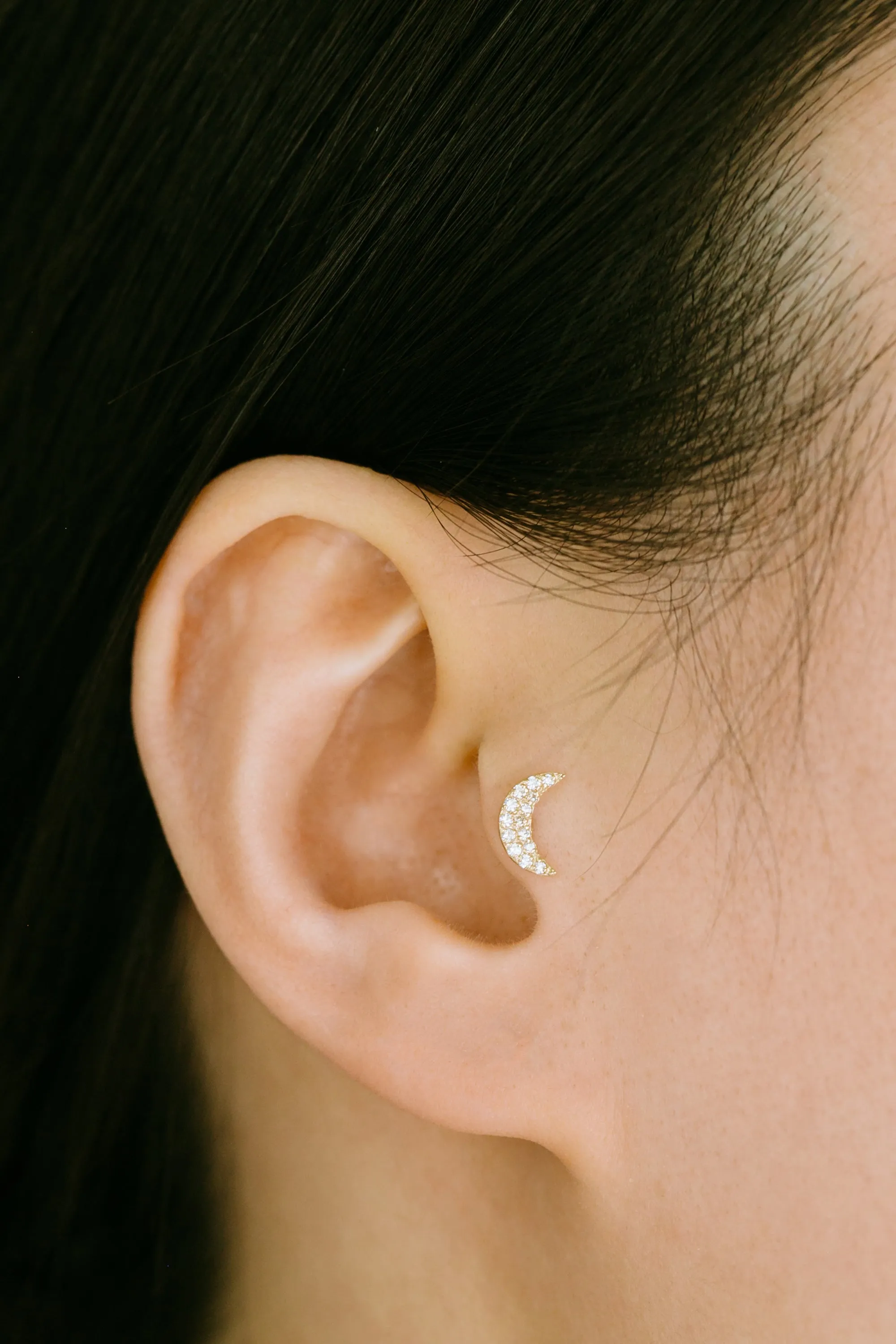 14K Solid Gold Cartilage Helix Tragus Inner Conch Delicate Half Crescent Moon Internally Internal Threaded Earring Labret