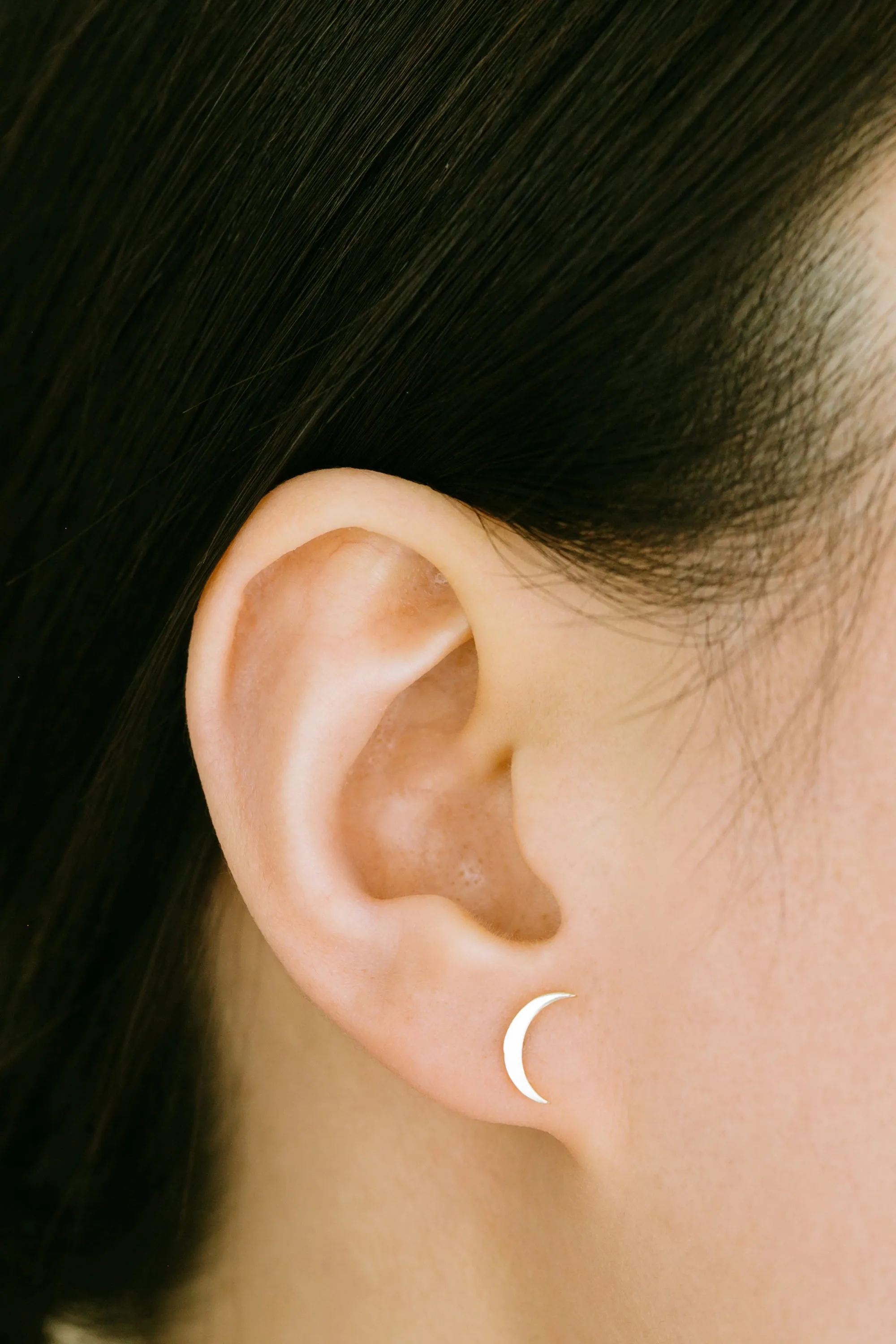 14K Solid Gold Cartilage Helix Tragus Inner Conch Delicate Half Crescent Moon Internally Internal Threaded Earring Labret