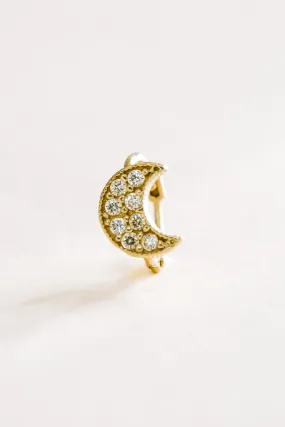 14K Solid Gold Jewelry Delicate Cz Half Crescent Moon Earring Hoop Ring