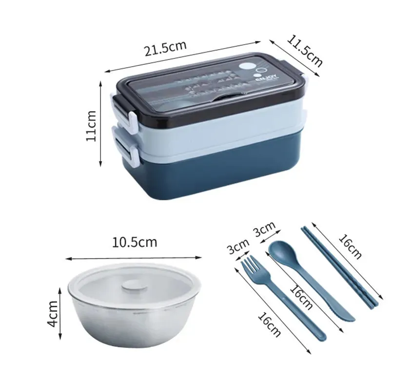 304 Stainless Steel Lunch Box 2Layers Bento Box For Student Office Worker Microwave Heating Food Sto