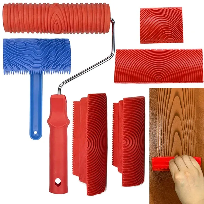 3D 6pc 7in Wood Texture Paint Roller Set