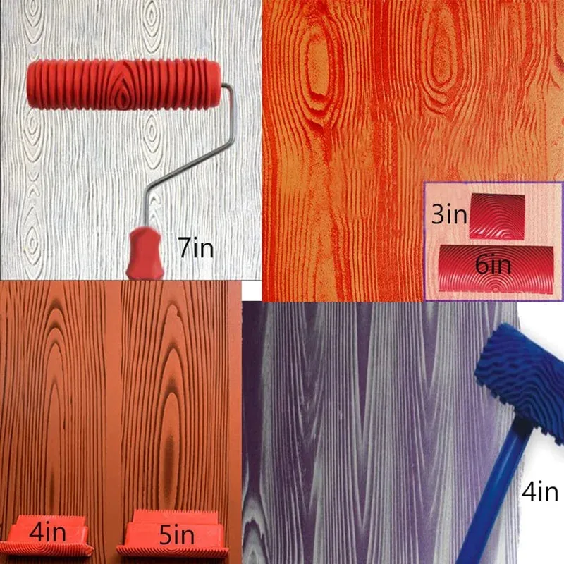 3D 6pc 7in Wood Texture Paint Roller Set