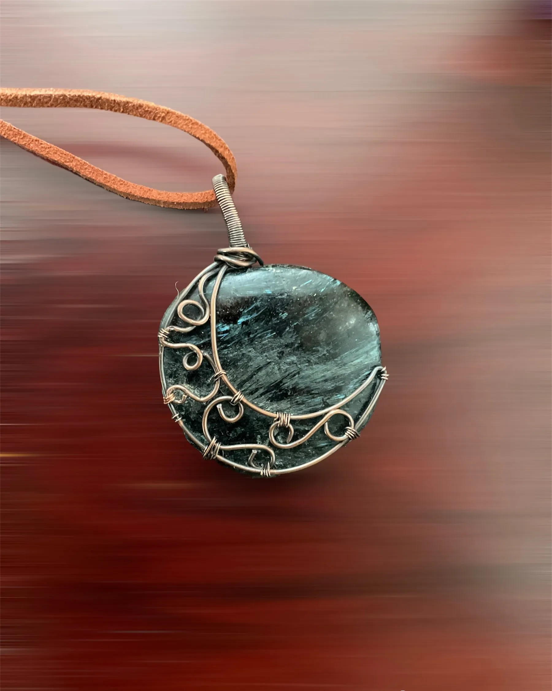 Arfvedsonite Wire Wrapped Pendant Crescent Moon