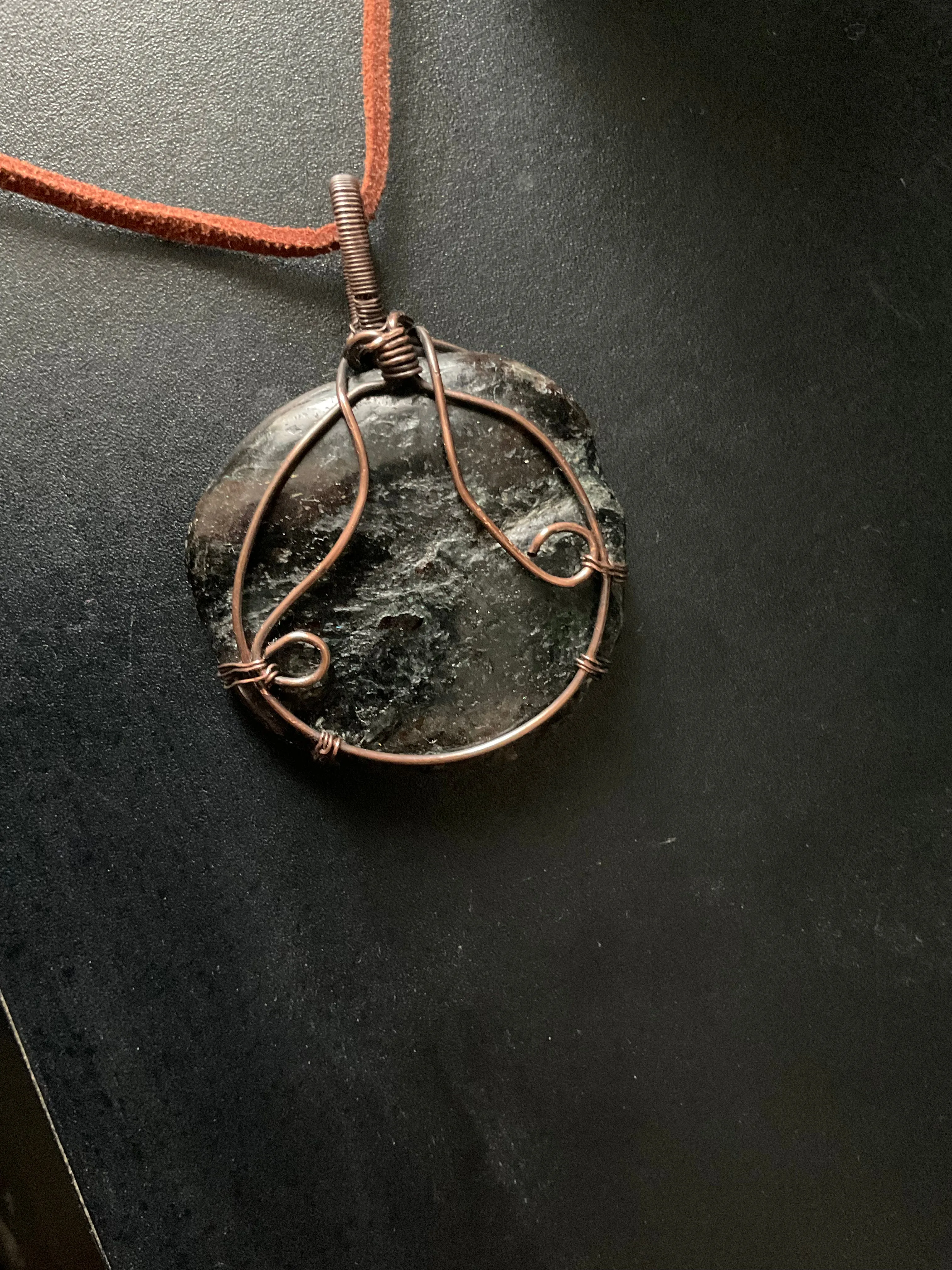 Arfvedsonite Wire Wrapped Pendant Crescent Moon