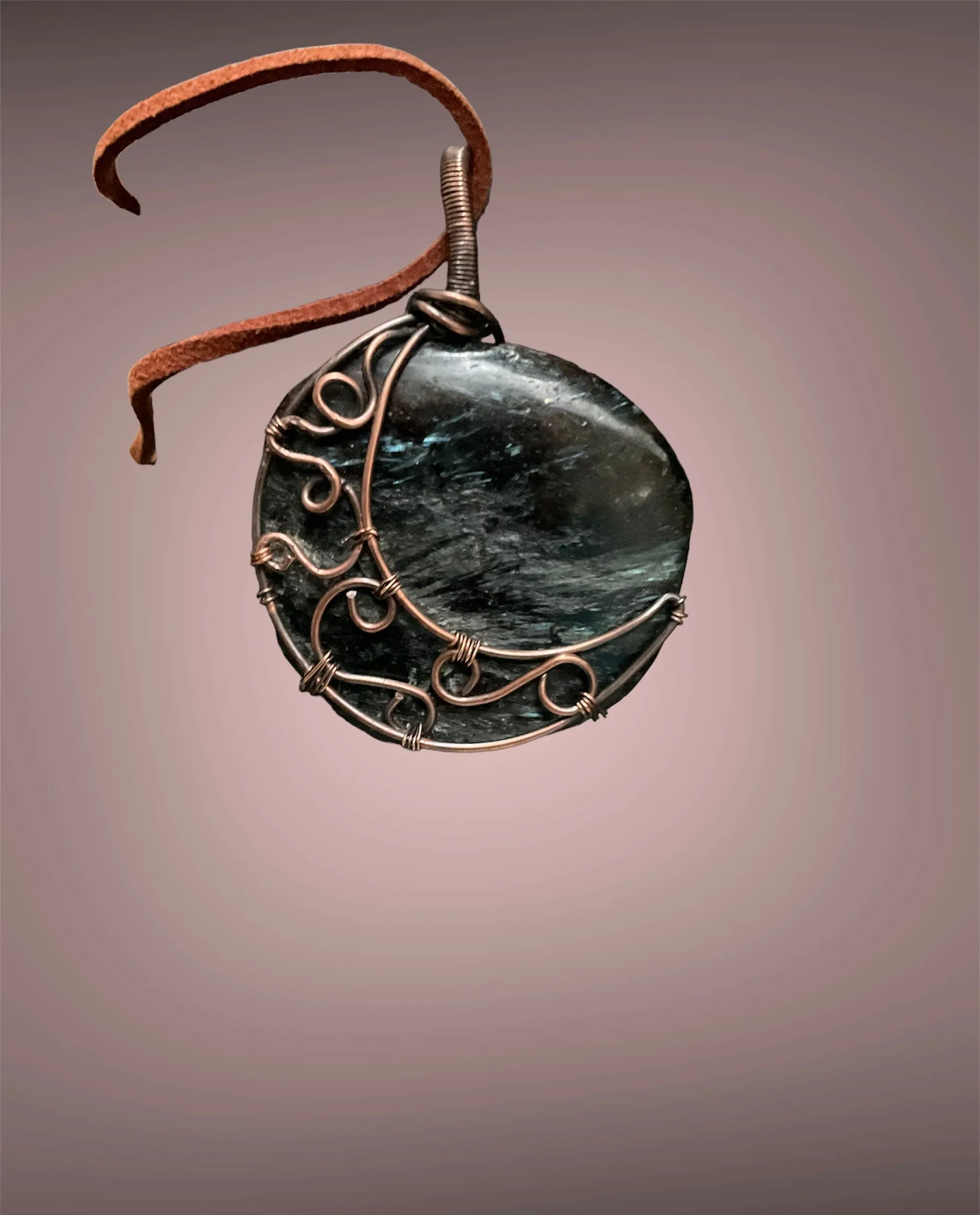 Arfvedsonite Wire Wrapped Pendant Crescent Moon