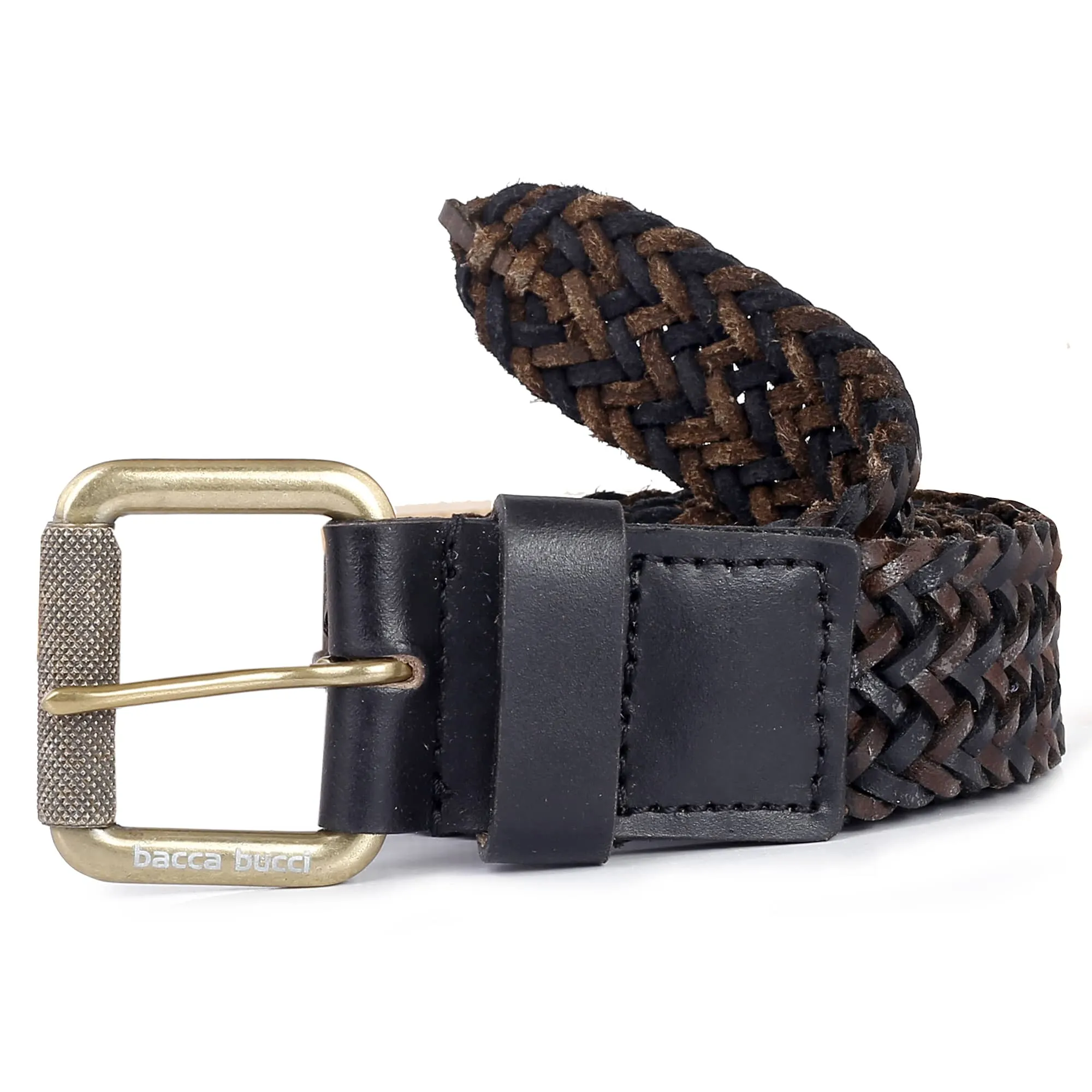 Bacca Bucci Genuine Handmade Braided Leather Belt with Roller Buckle for Men