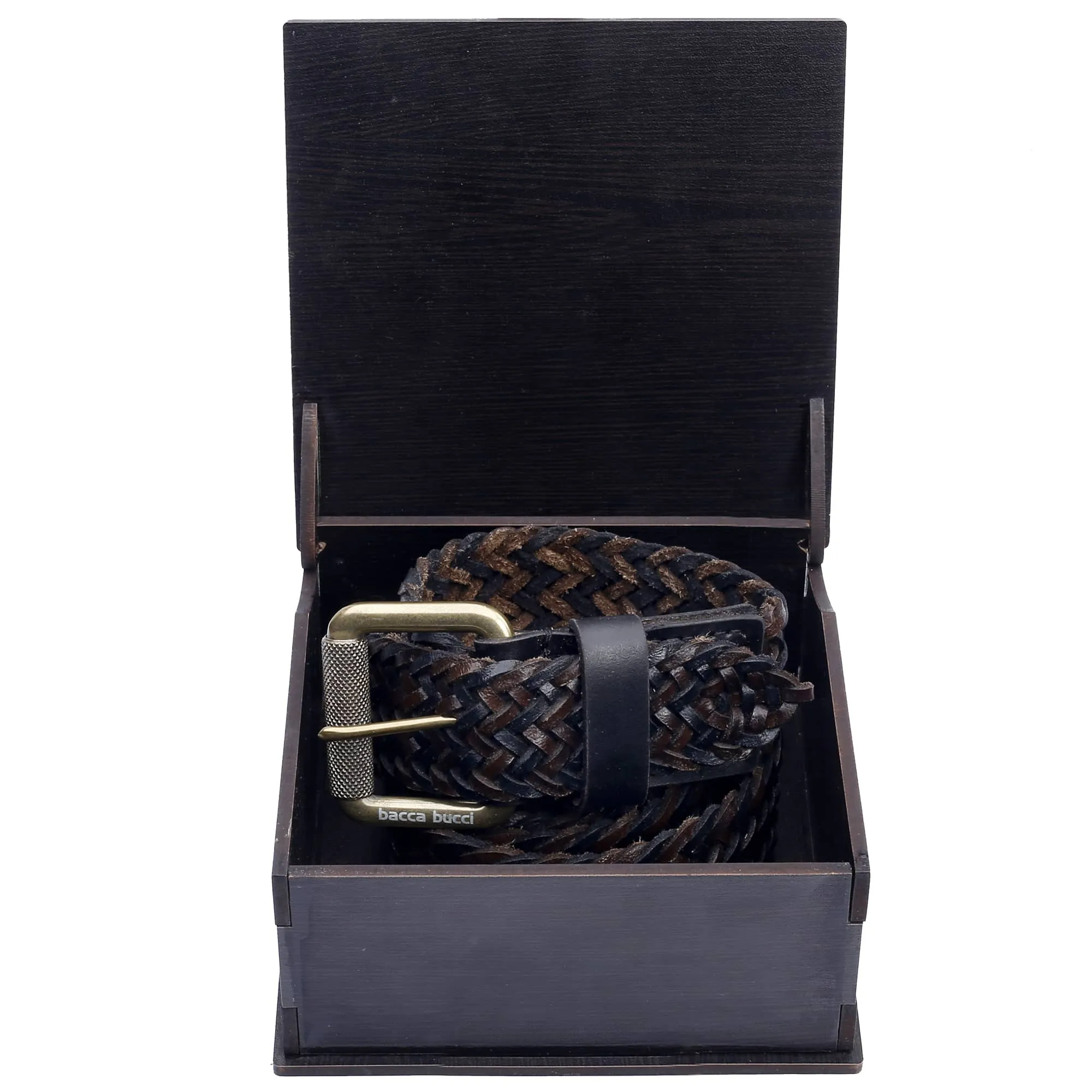 Bacca Bucci Genuine Handmade Braided Leather Belt with Roller Buckle for Men