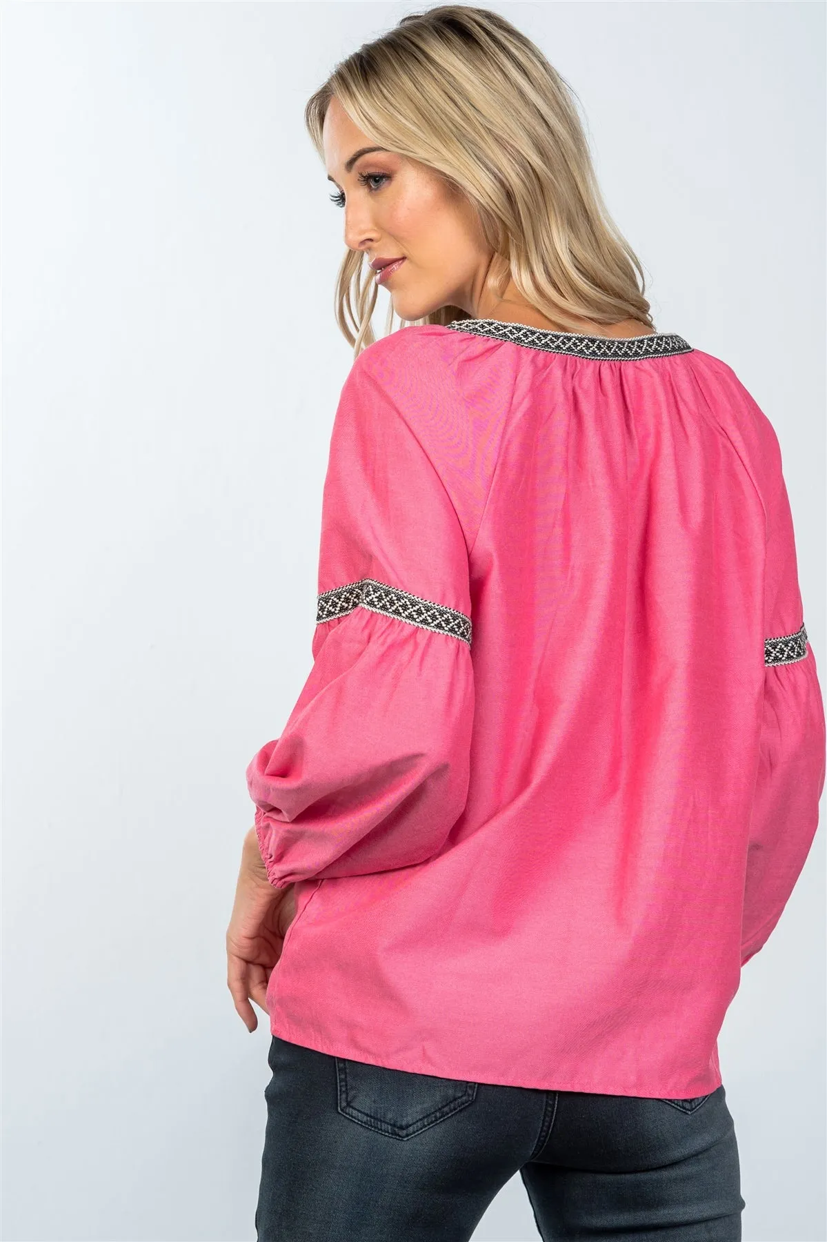 Boho drop shoulder embroidery blouse