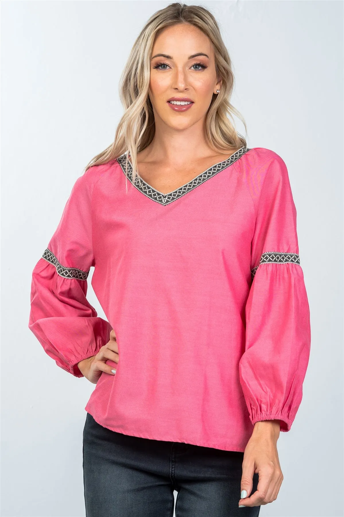 Boho drop shoulder embroidery blouse