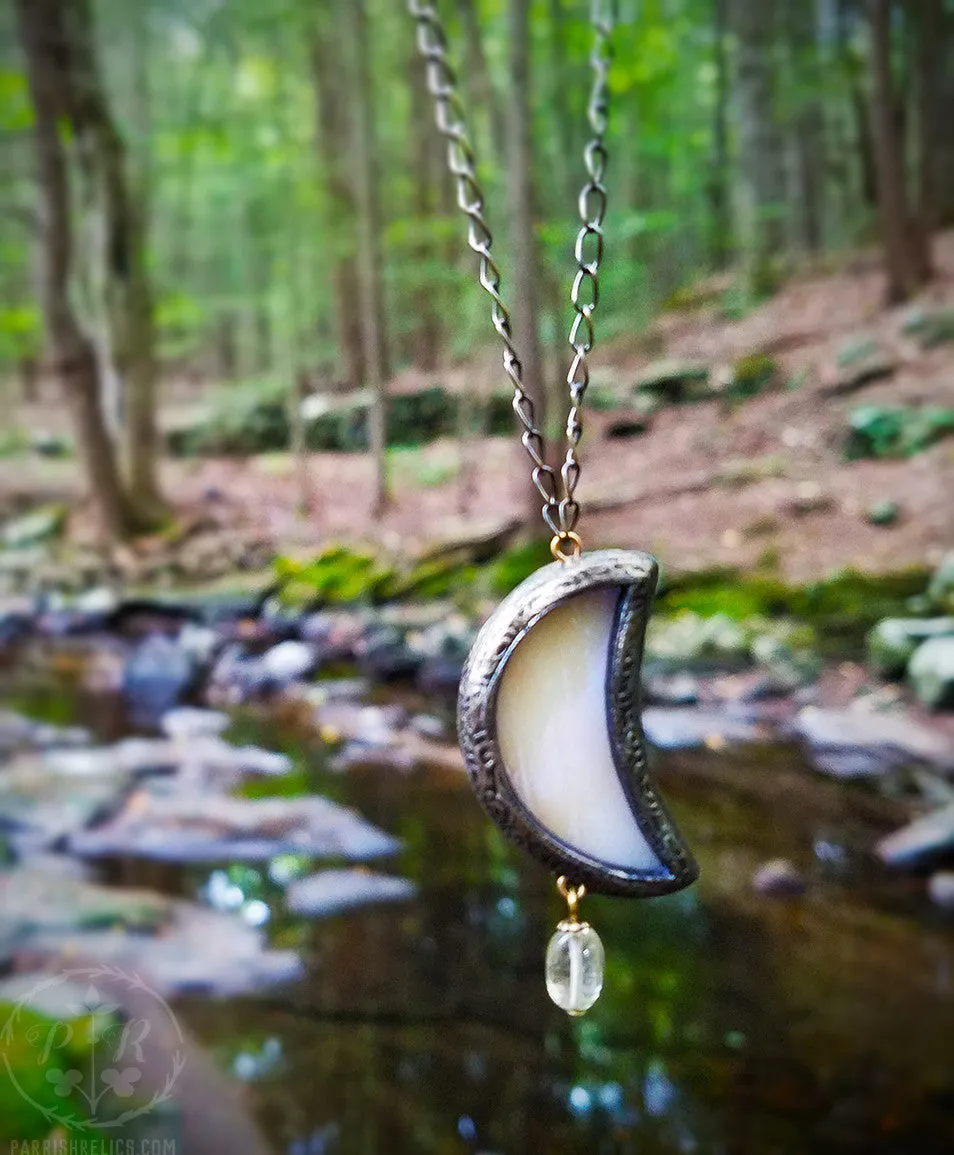 Citrine Iridescent Luna Crescent ~ Stained Glass Amulet