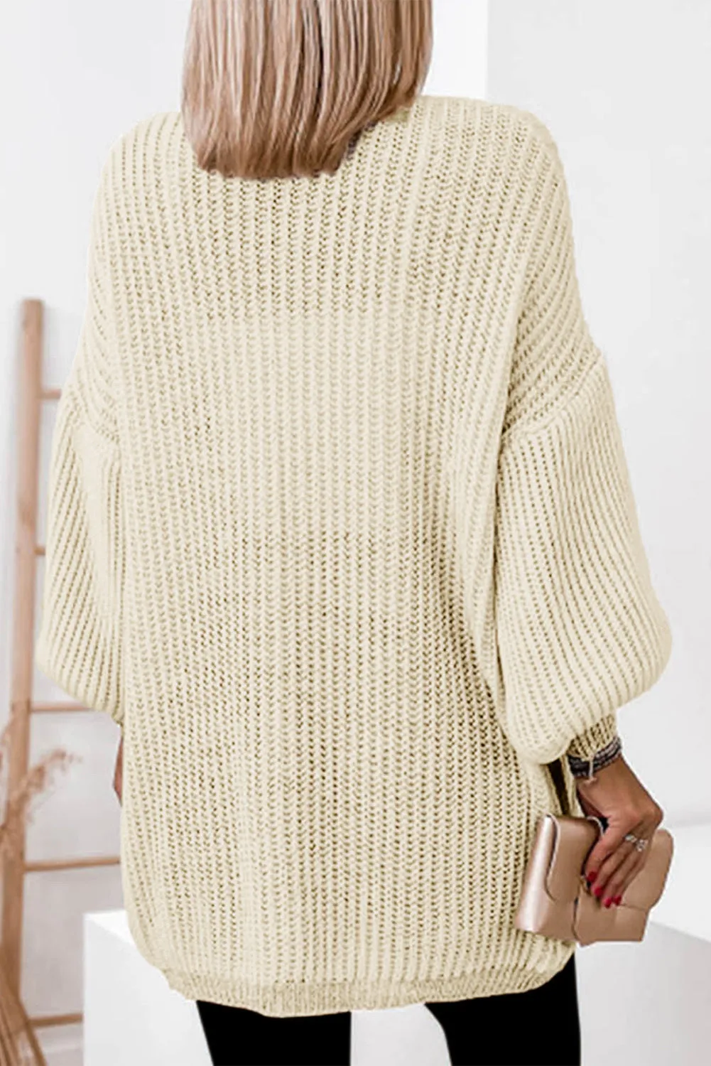 Contrast Solid Drop Shoulder Cardigan