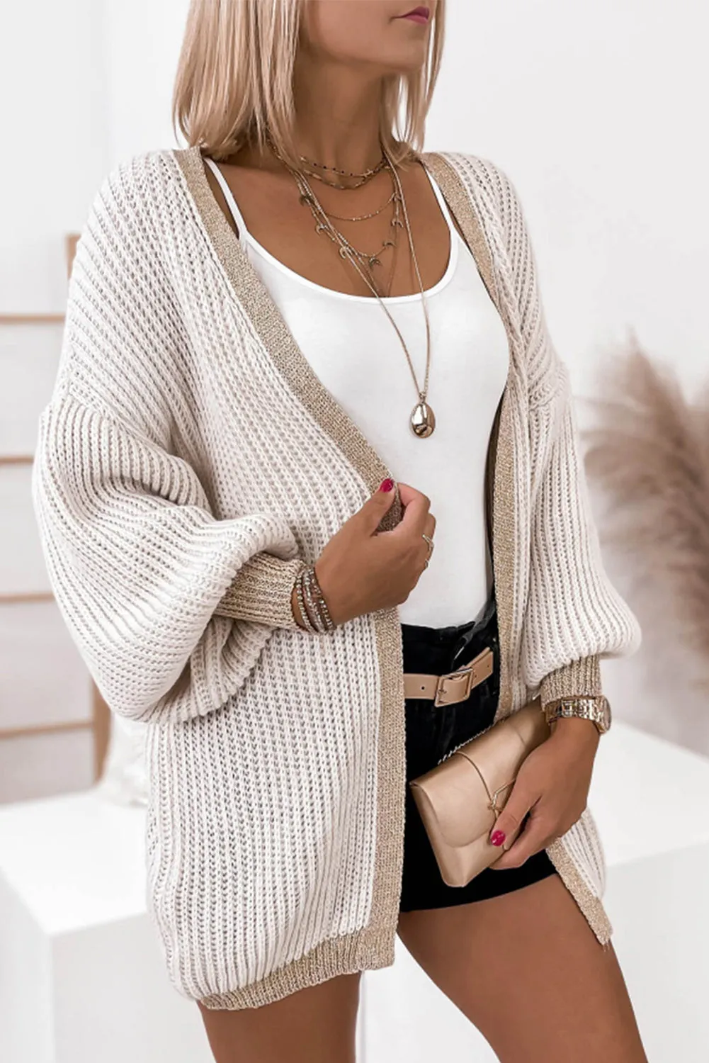 Contrast Solid Drop Shoulder Cardigan