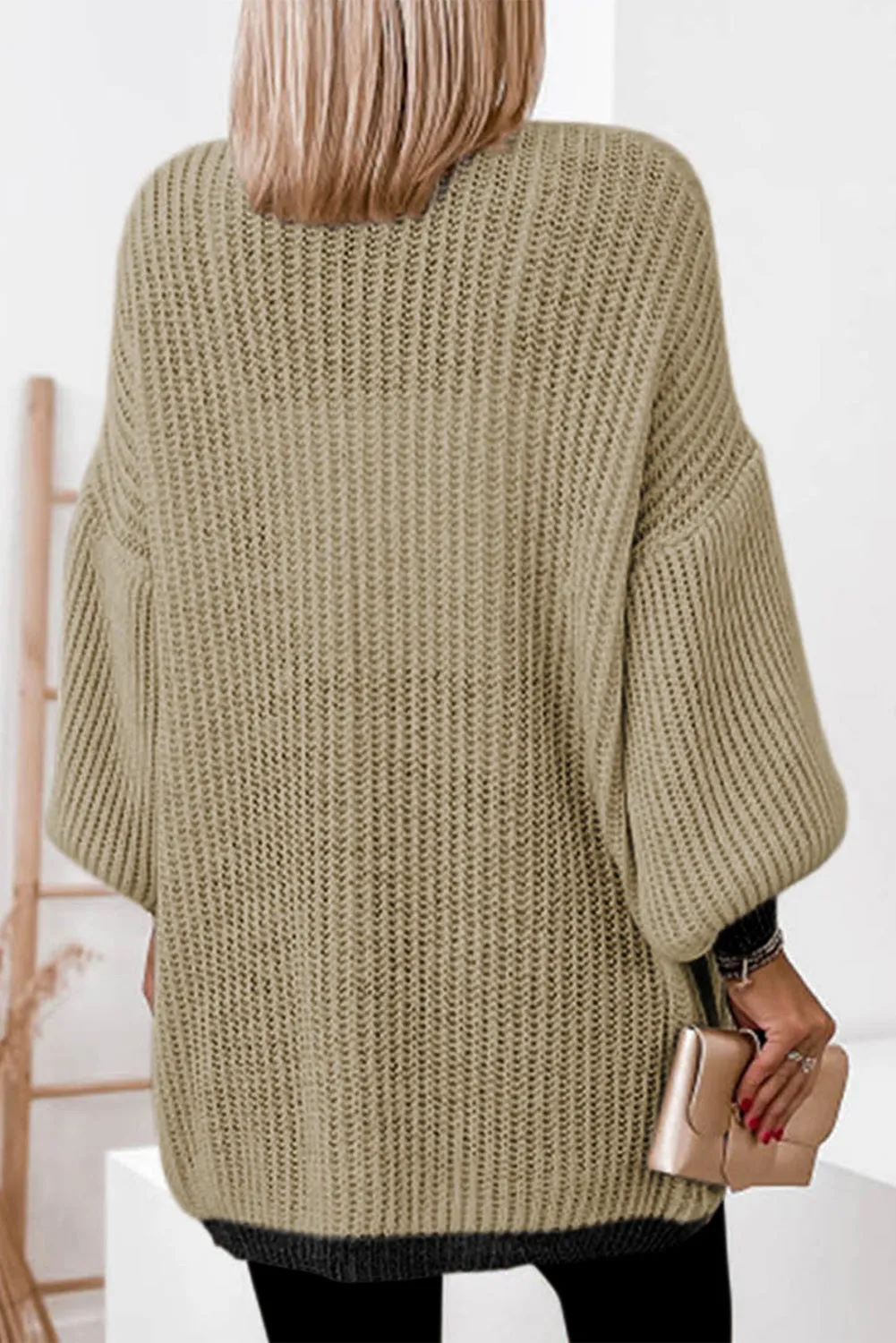 Contrast Solid Drop Shoulder Cardigan