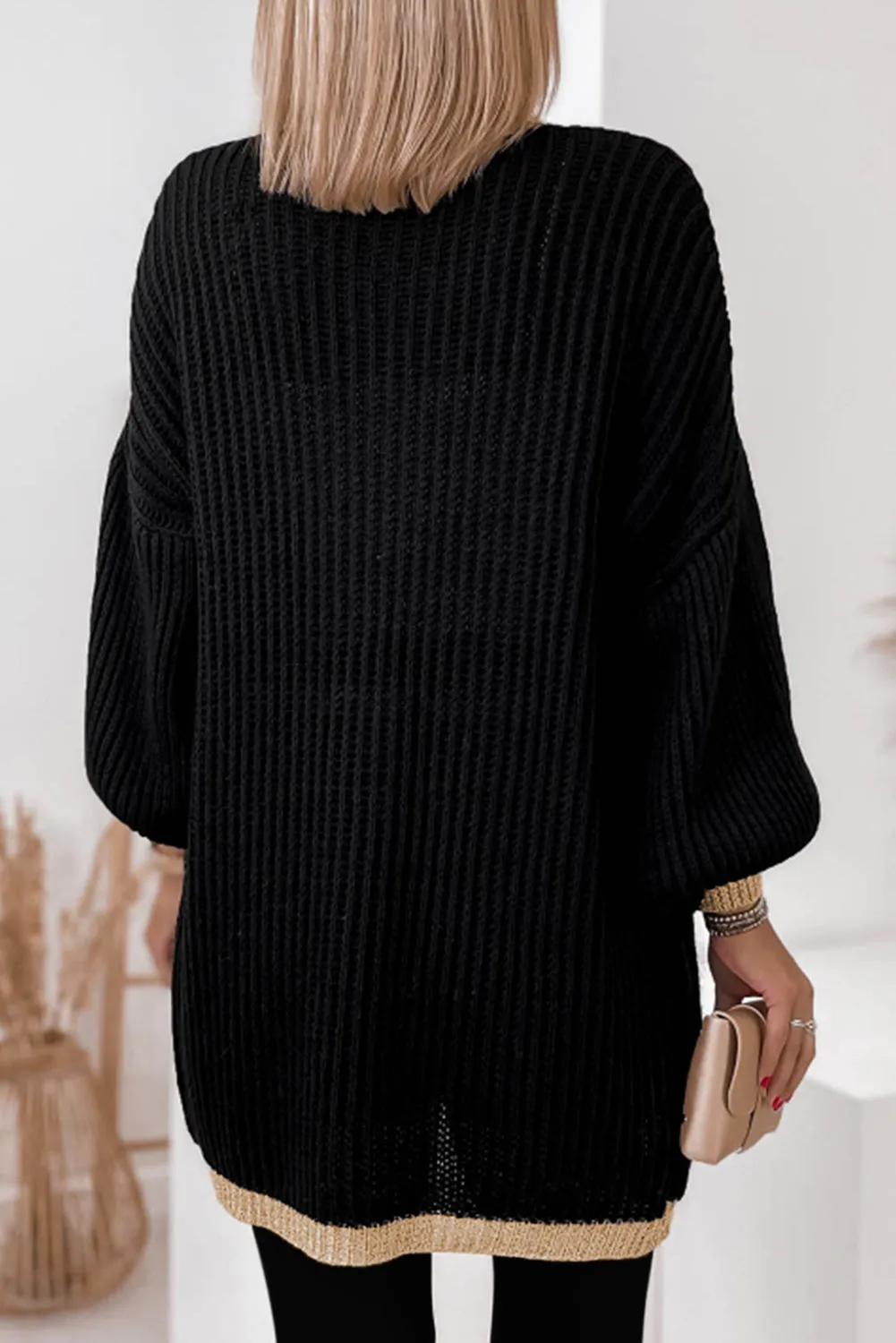 Contrast Solid Drop Shoulder Cardigan