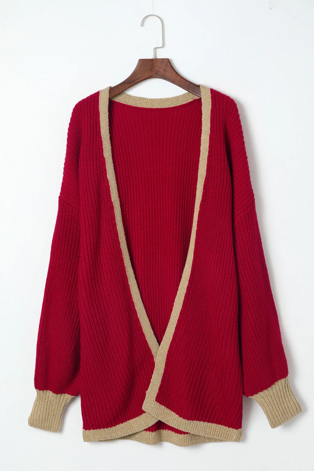 Contrast Solid Drop Shoulder Cardigan