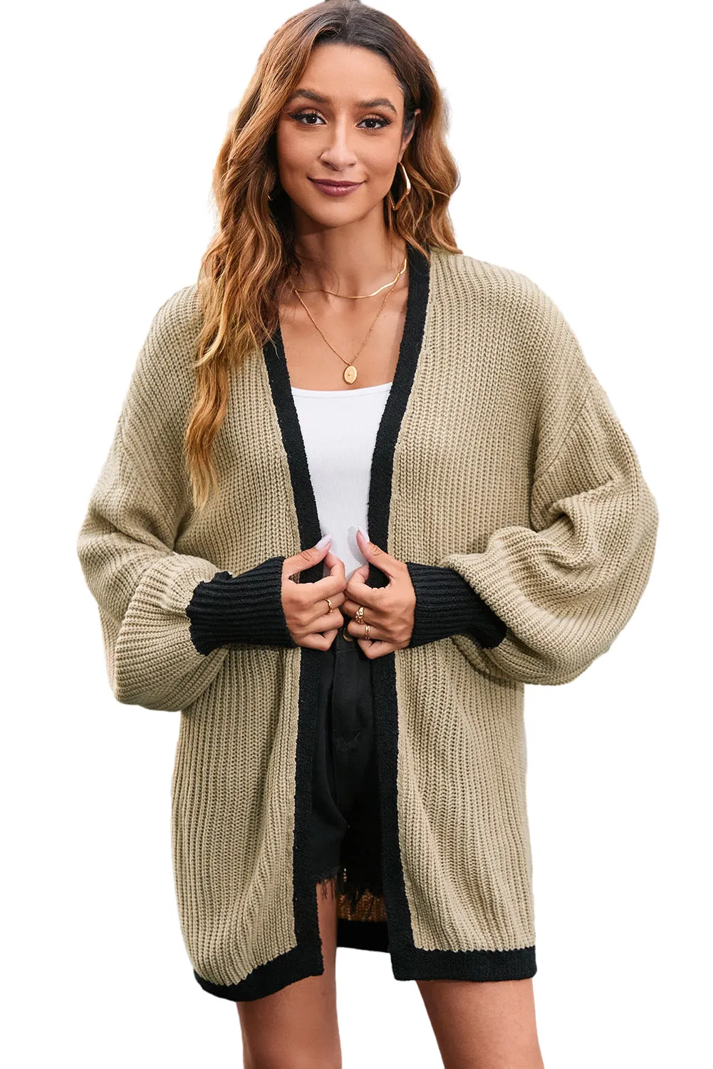 Contrast Solid Drop Shoulder Cardigan