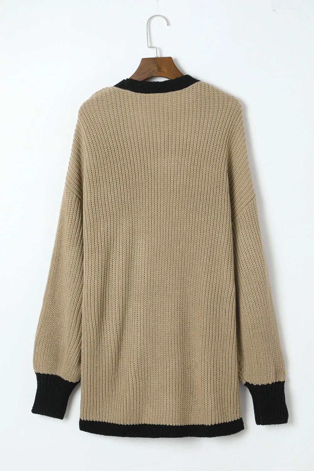 Contrast Solid Drop Shoulder Cardigan