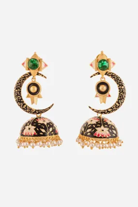 Crescent Moon And Star Motif Jhumki