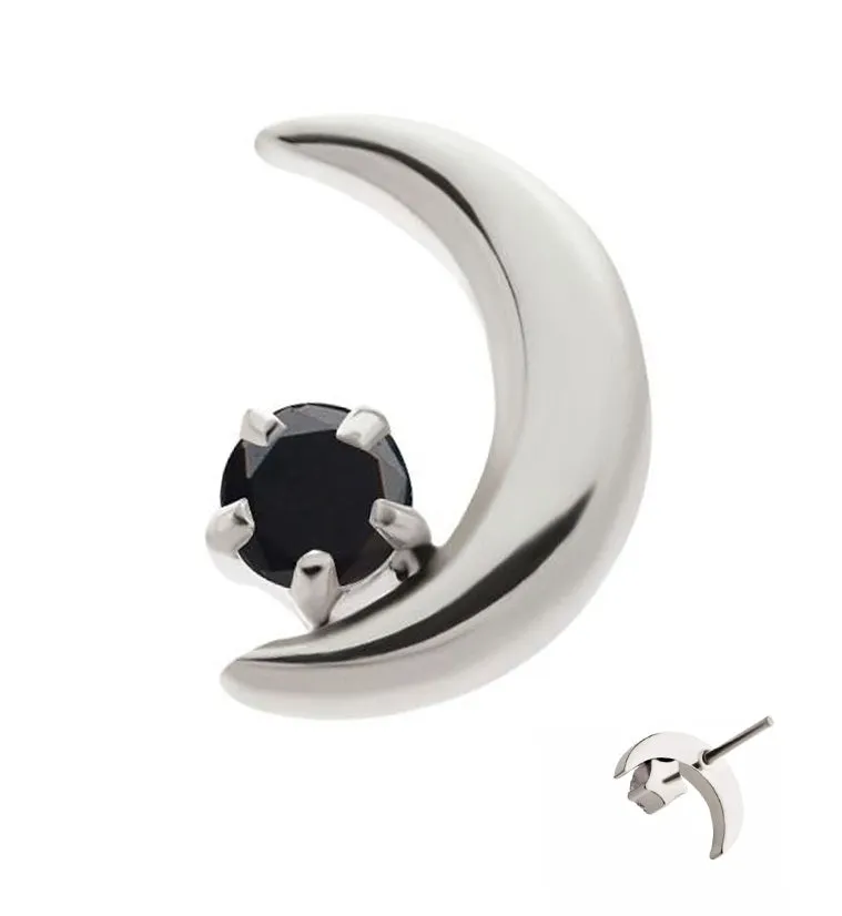 Crescent Moon Black CZ Threadless Titanium Top