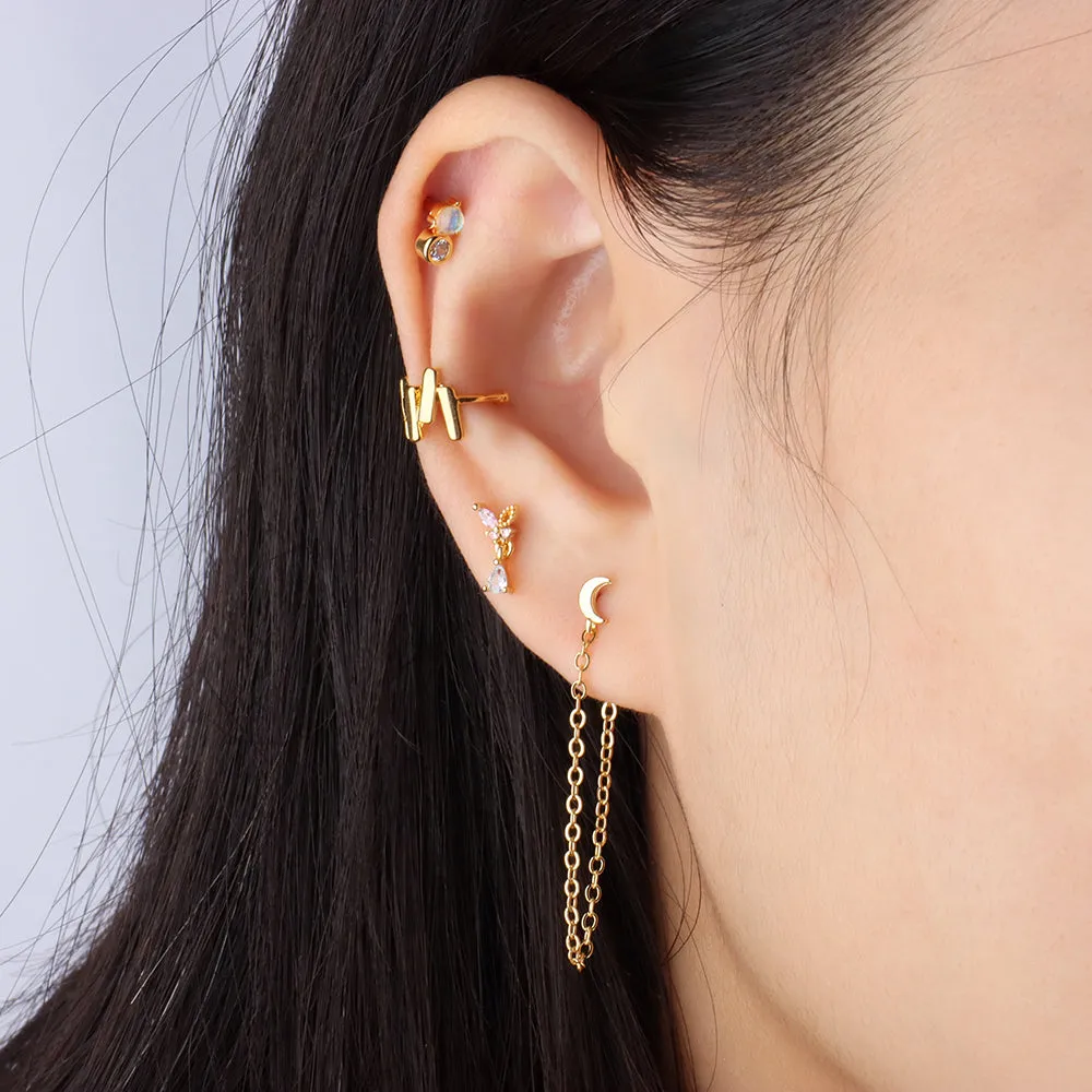 Crescent Moon Chain Earrings