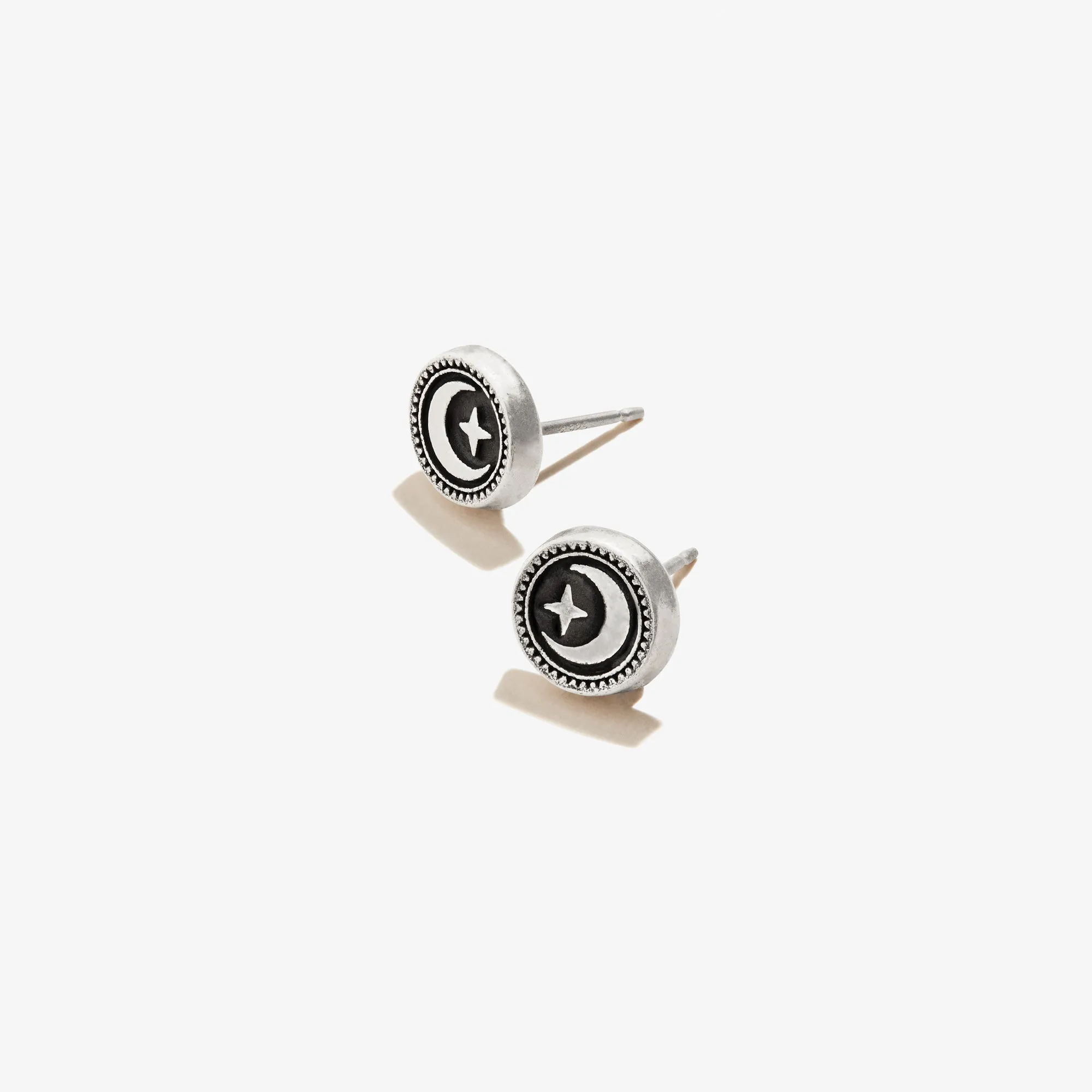 Crescent Moon Circle Stud Earrings