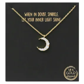 Crescent Moon CZ Pave Pendant Short Chain Necklace