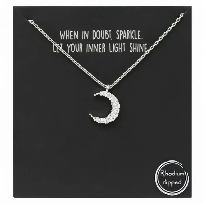 Crescent Moon CZ Pave Pendant Short Chain Necklace