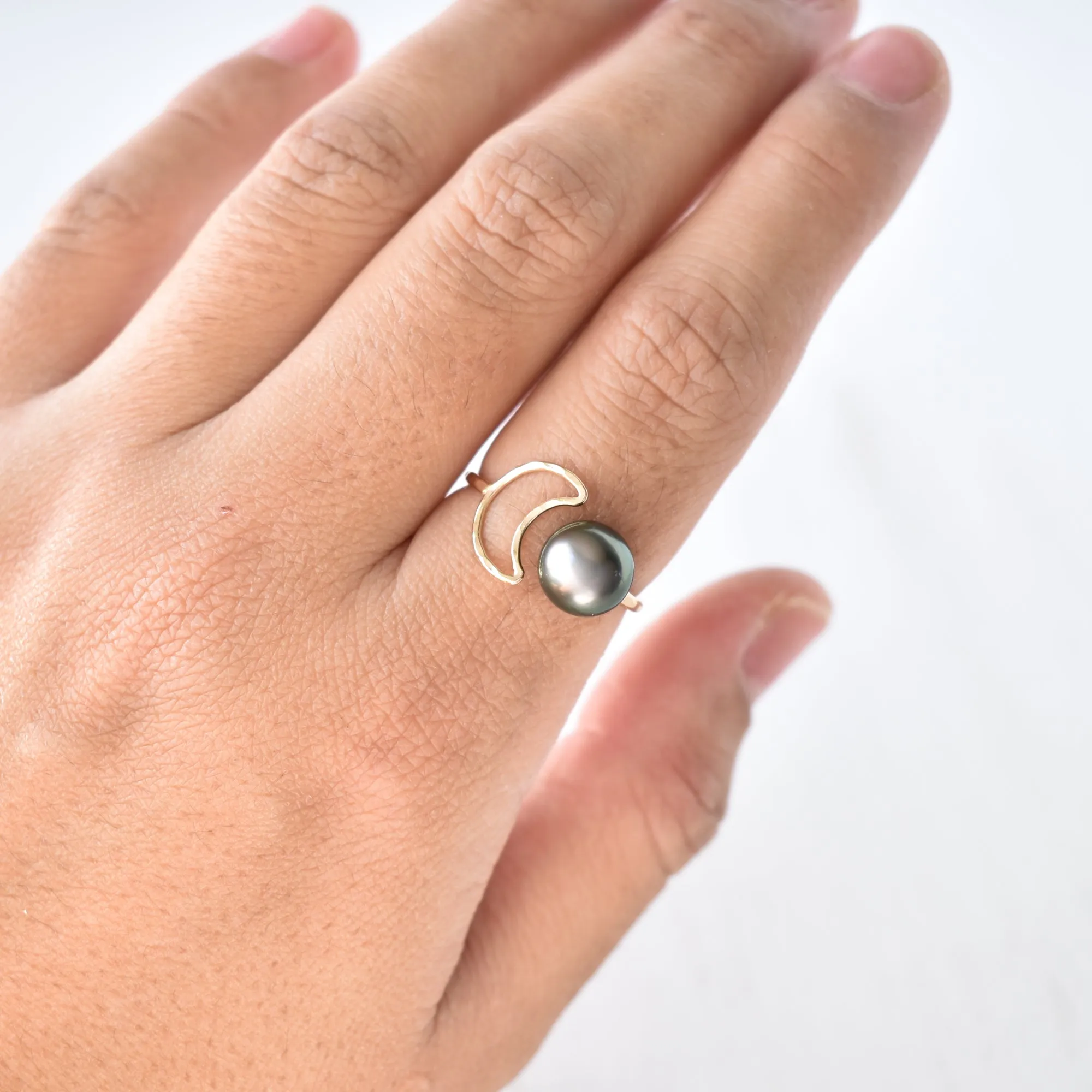 Crescent Moon Edison Pearl Bypass Ring