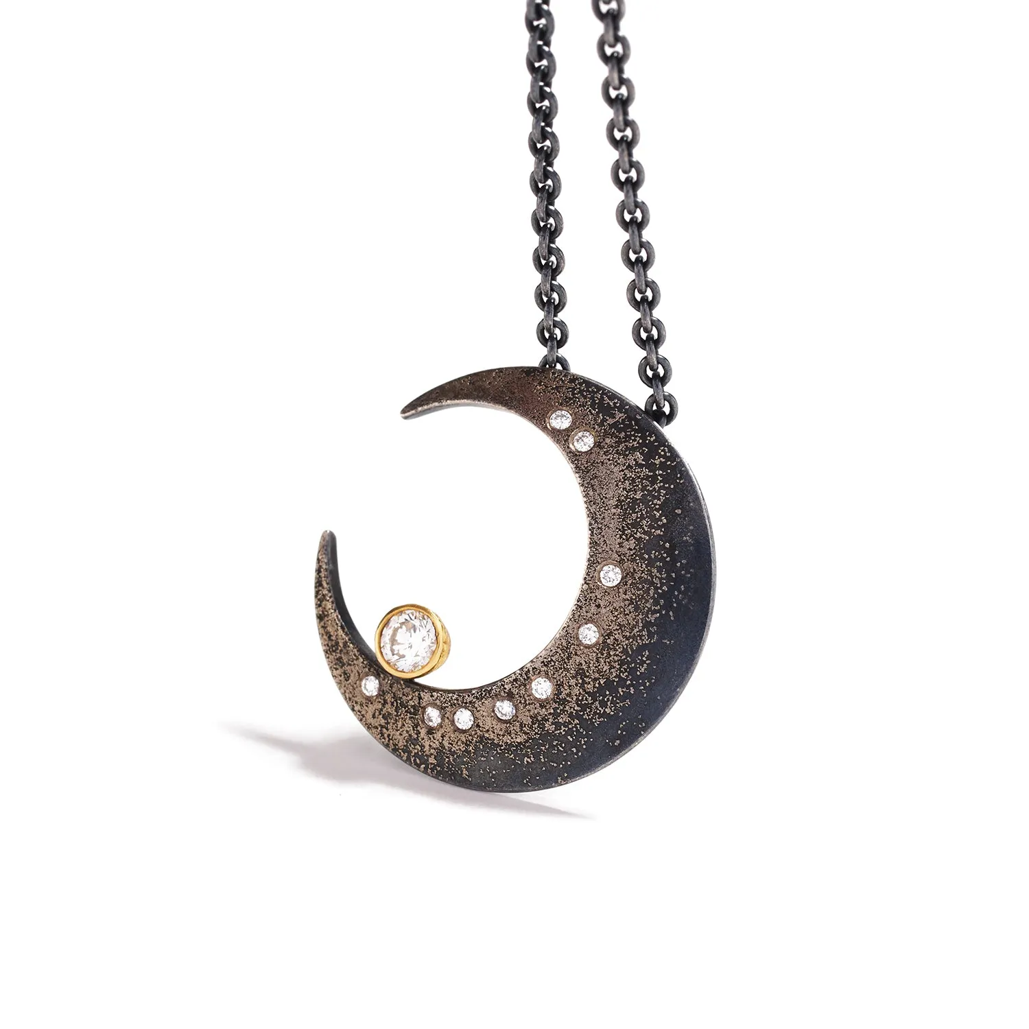 Crescent Moon Necklace with Diamonds