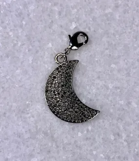 Crescent Pave Moon Clasp Charm - Silver