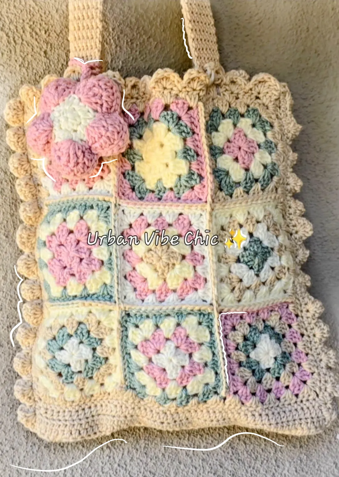 Crochet Tote Bag, Crochet Shoulder Bag - Pastel