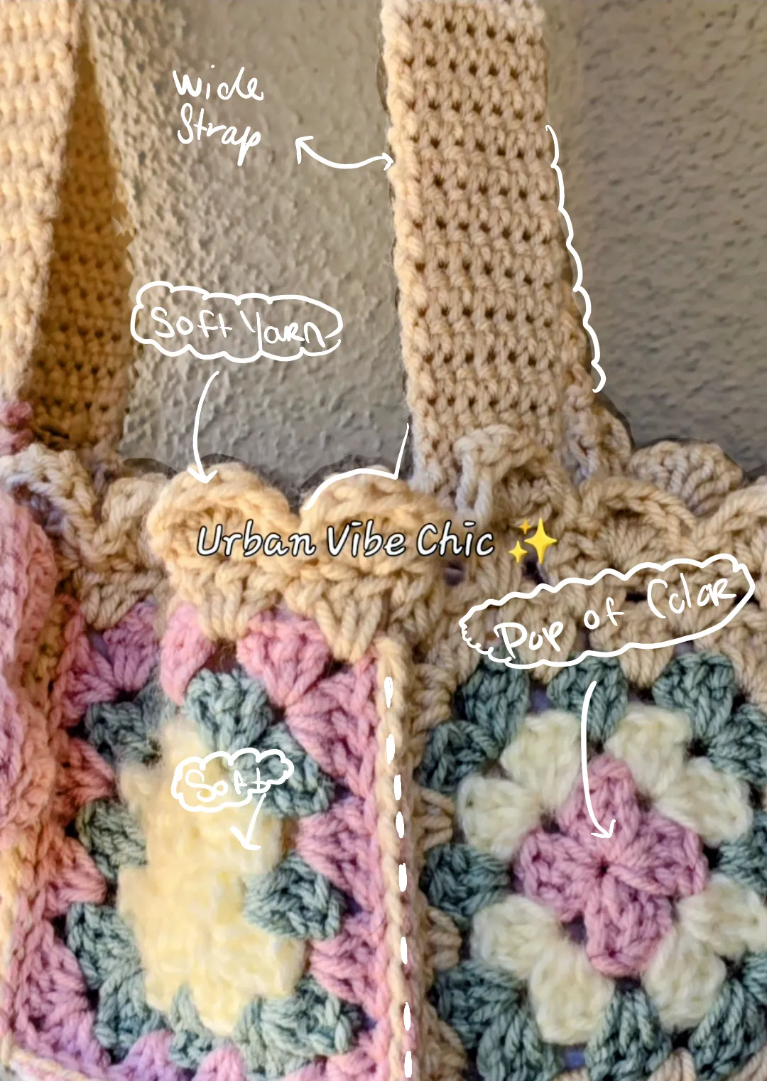 Crochet Tote Bag, Crochet Shoulder Bag - Pastel