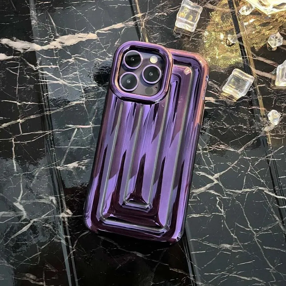 Electroplated 3D Stripe Soft Case for iPhone 14 13 12 Pro Max 11 14Plus Shell Shockproof Luggage Box Air-Bags Glossy Cover Funda