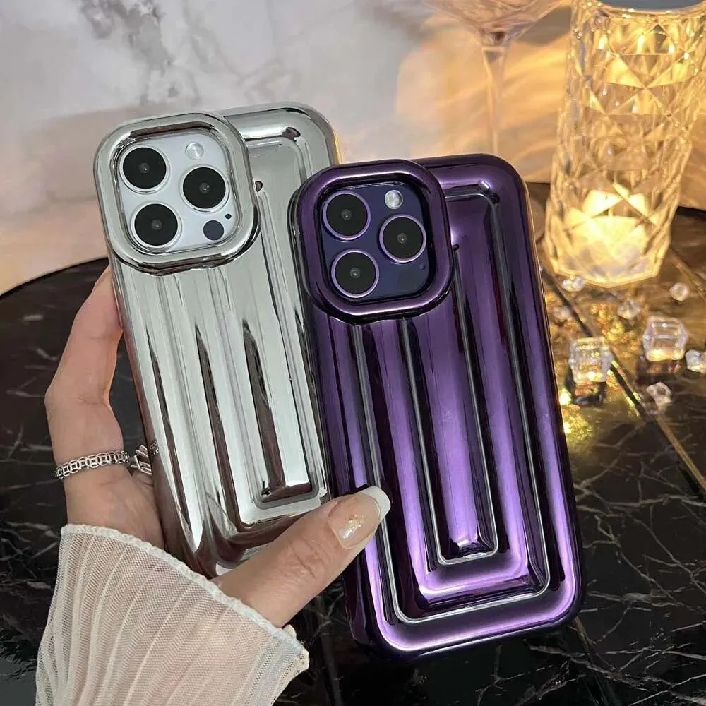 Electroplated 3D Stripe Soft Case for iPhone 14 13 12 Pro Max 11 14Plus Shell Shockproof Luggage Box Air-Bags Glossy Cover Funda