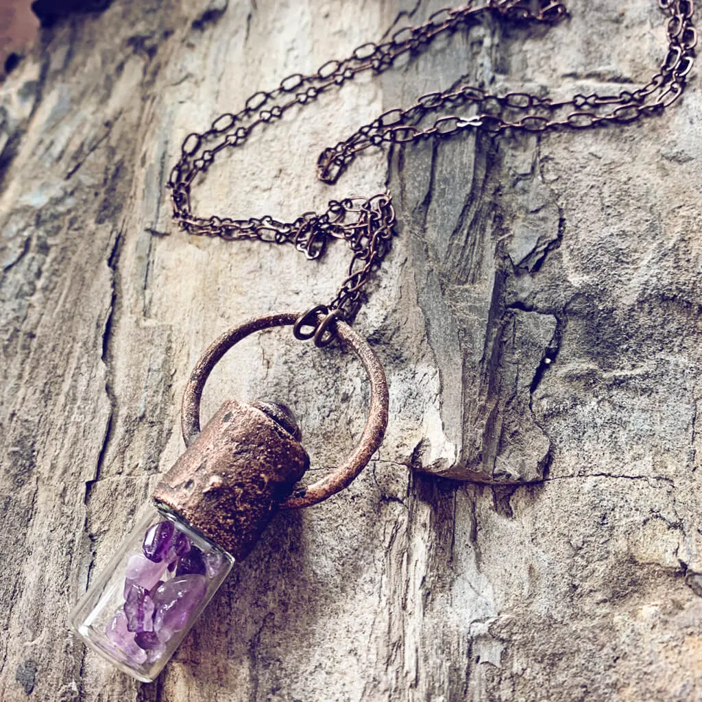 enchantment // copper electroformed crystal gemstone infused roller ball essential oil necklace