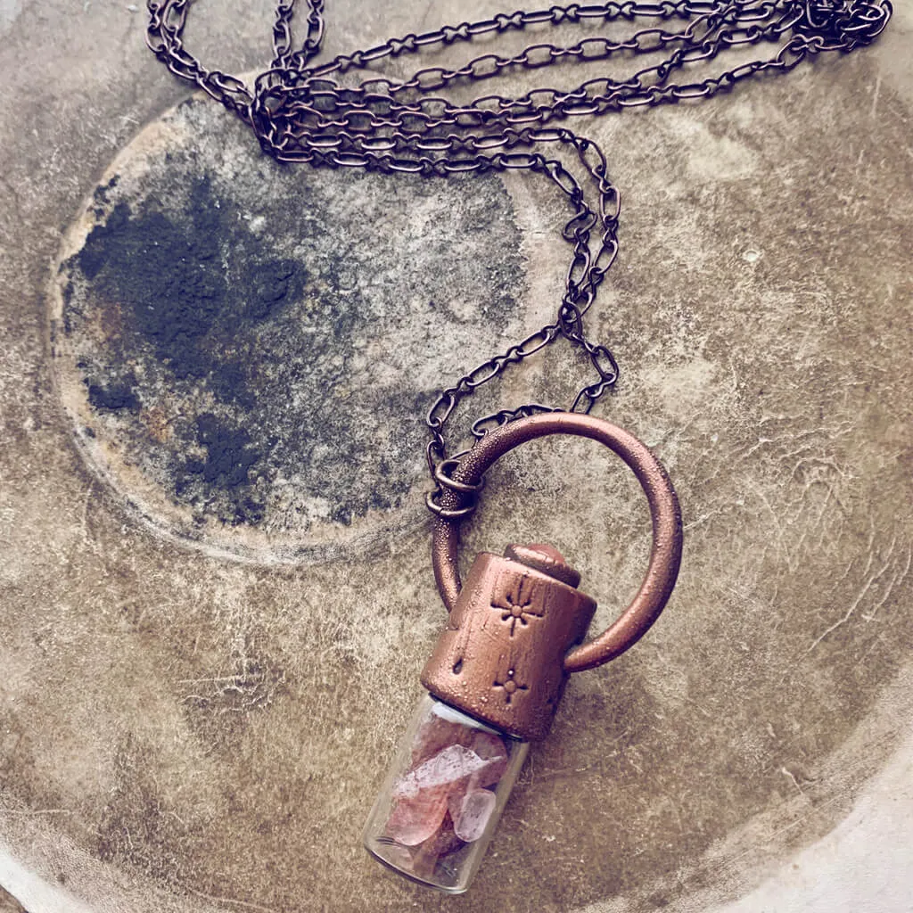 enchantment // copper electroformed crystal gemstone infused roller ball essential oil necklace