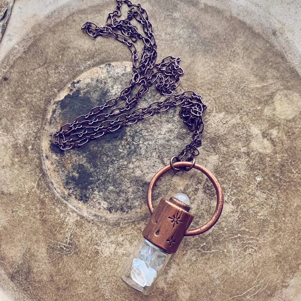 enchantment // copper electroformed crystal gemstone infused roller ball essential oil necklace