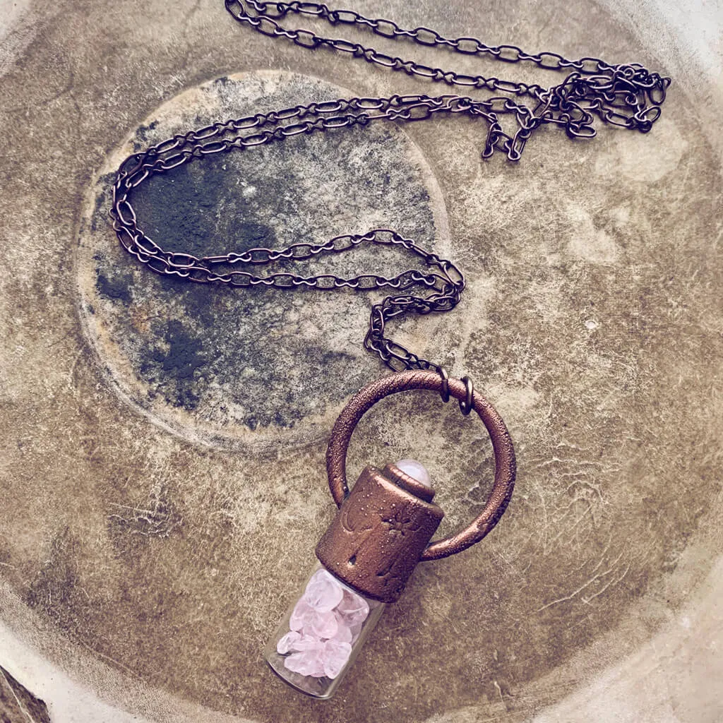 enchantment // copper electroformed crystal gemstone infused roller ball essential oil necklace