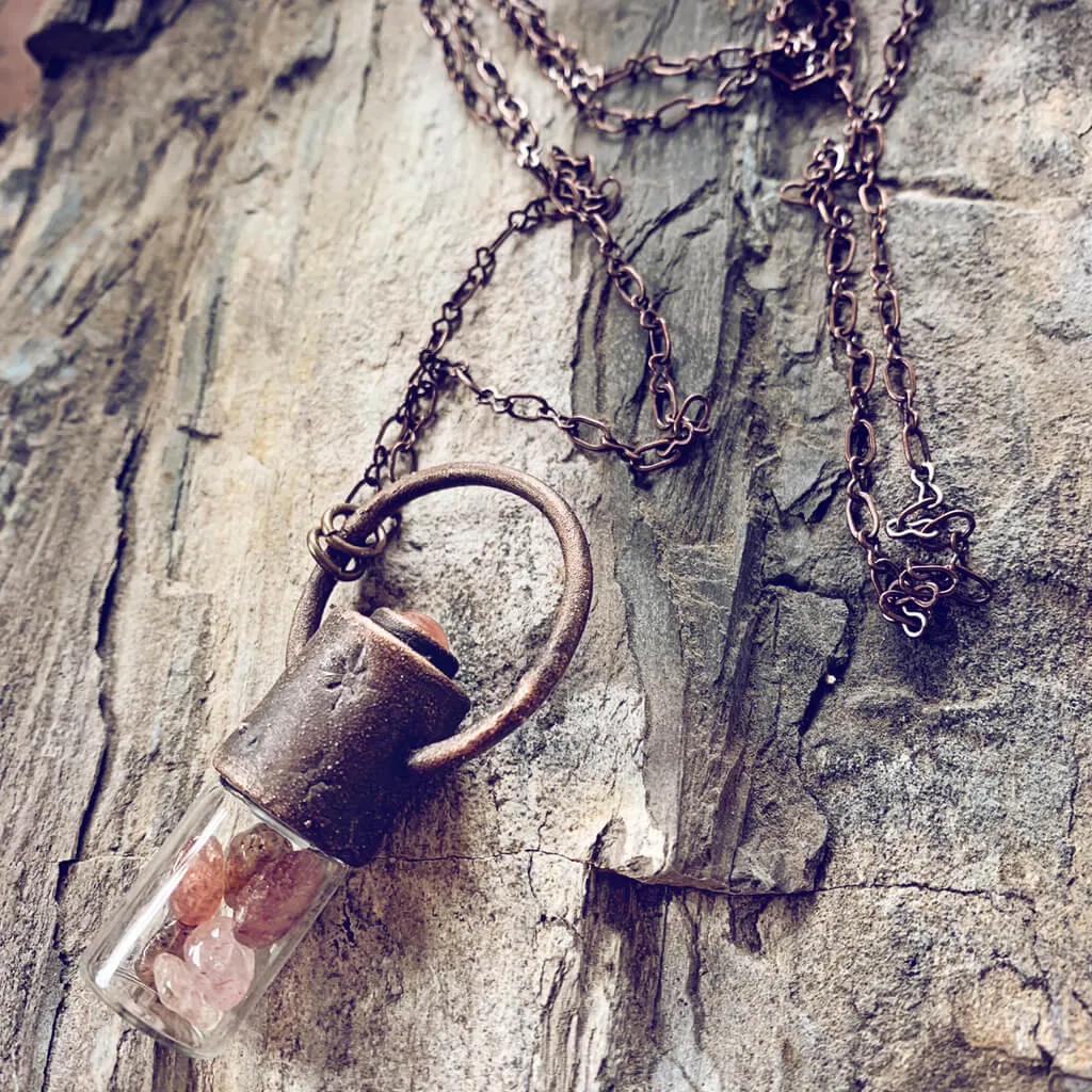 enchantment // copper electroformed crystal gemstone infused roller ball essential oil necklace