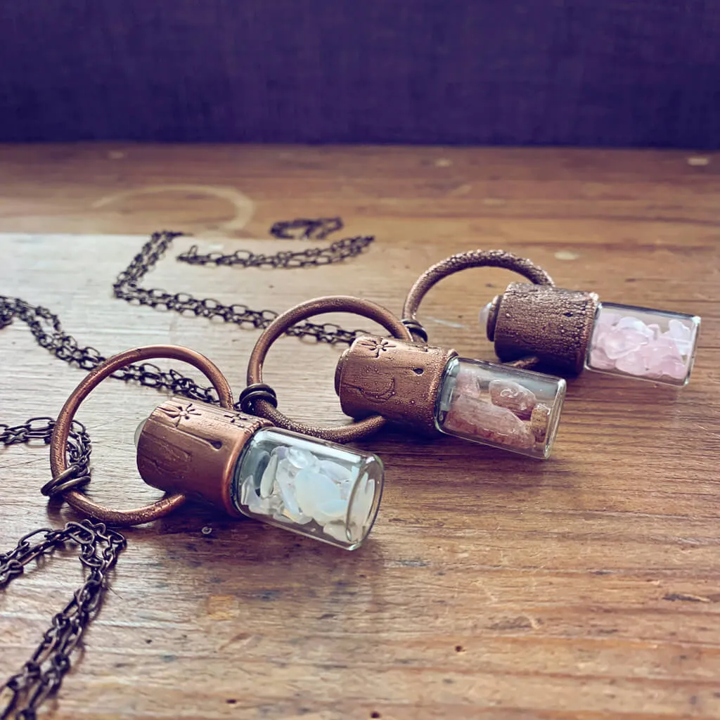 enchantment // copper electroformed crystal gemstone infused roller ball essential oil necklace