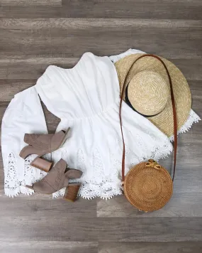 FINAL SALE - 4SIENNA - Boho Strapless Crochet Off The Shoulder Cotton Romper in White